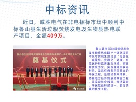 中標資訊：威勝電氣中標魯山縣生活垃圾焚燒發電及生物質熱電聯產項目